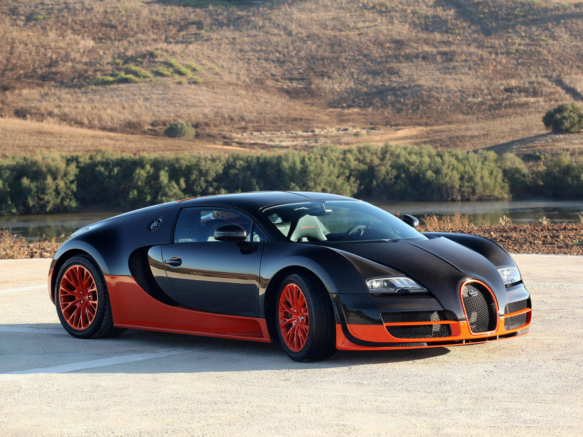 Bugatti Veyron Parked Outdoors Background