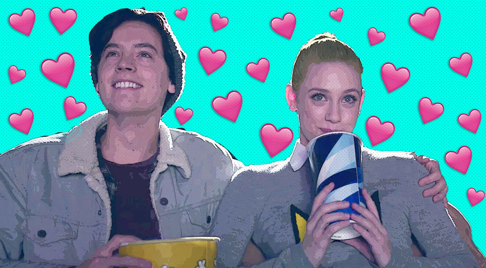 Bughead Couple Surrounded By Hearts Background