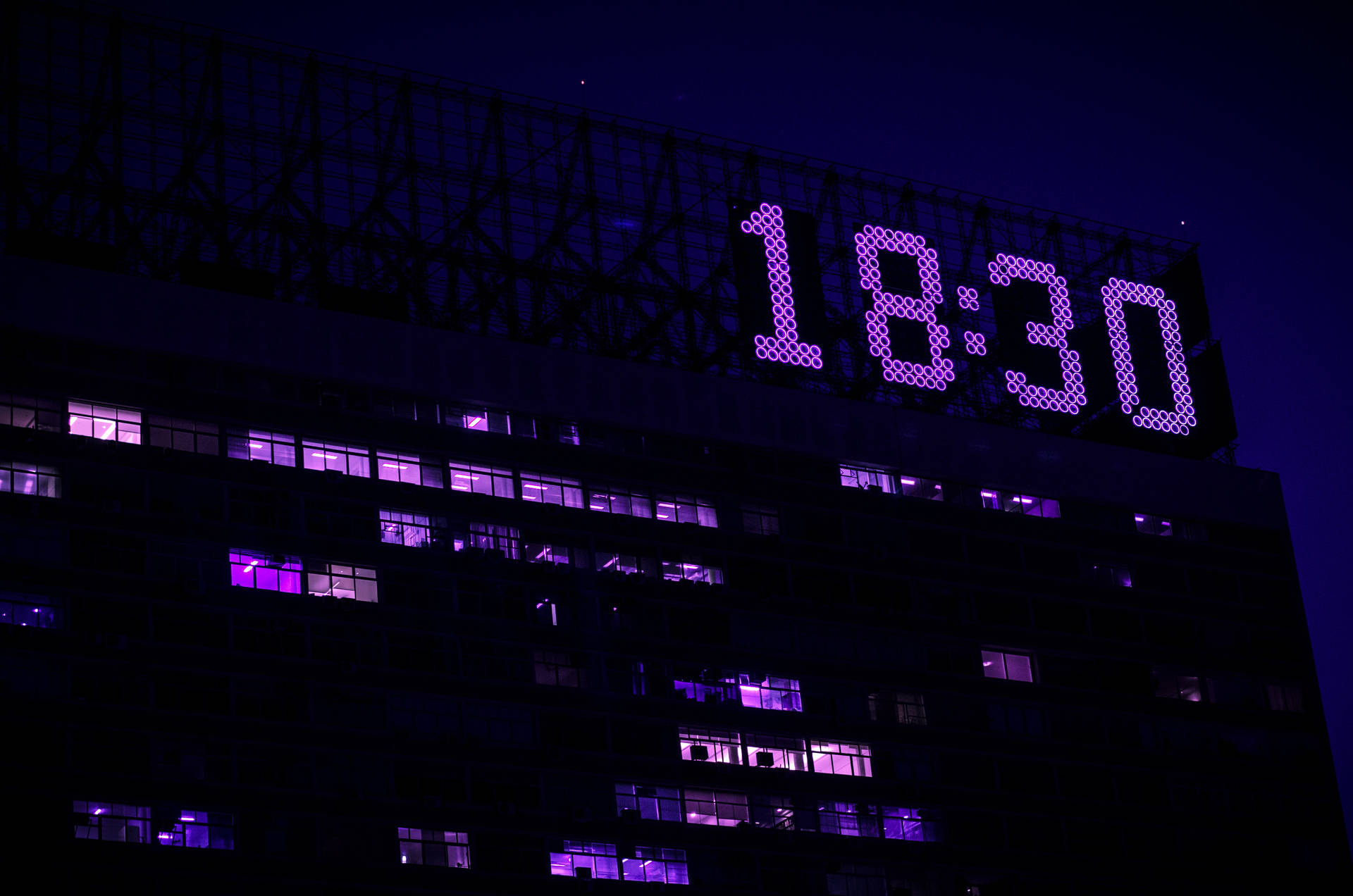 Building Clock Neon Purple Iphone Background