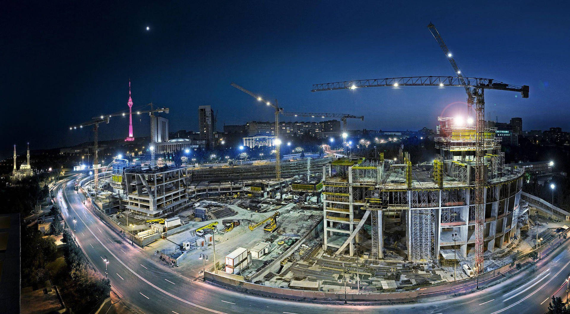 Building Construction Near The Highway Road Background