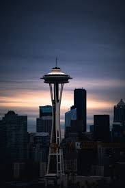 Building Shadows Seattle Skyline Sunset Background