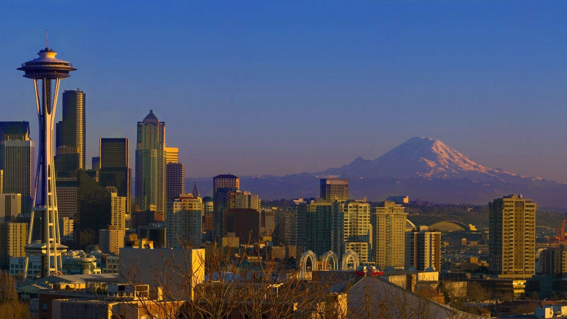 Buildings And Mountain In Seattle Background