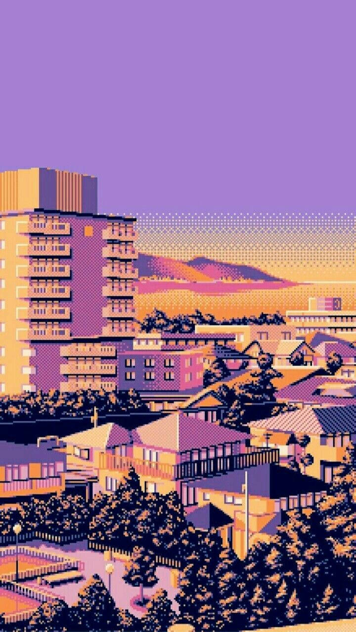 Buildings In Aesthetic Pixel Art Hd Background