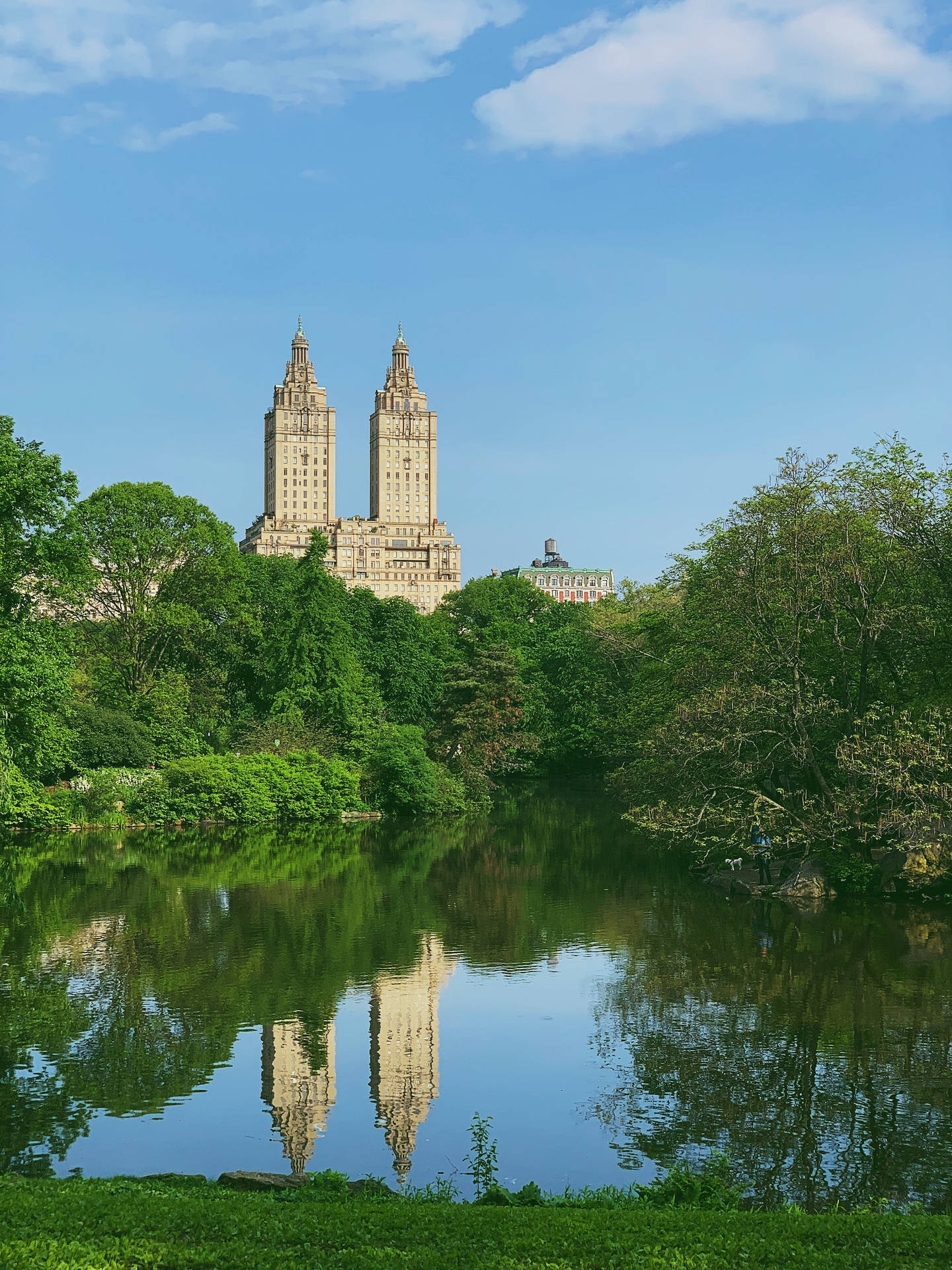 Buildings Reflected On Central Park Lake Background