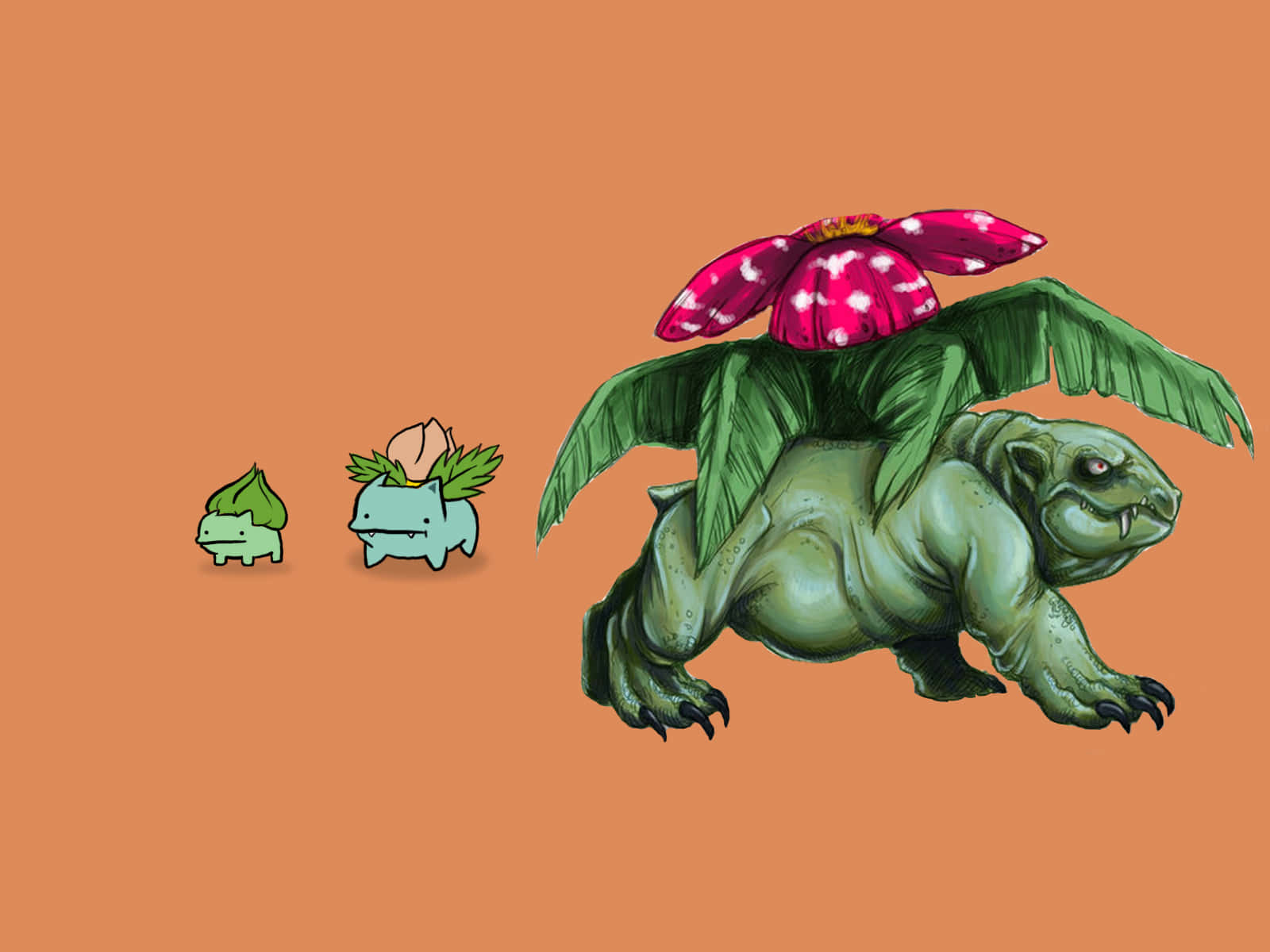 Bulbasaur, Ivysaur, And Realistic Venusaur Background