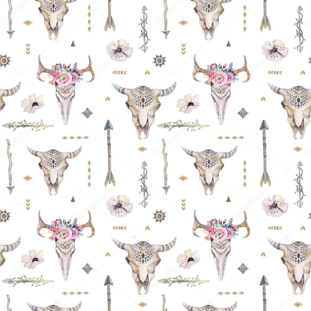 Bull Skull And Arrow Pattern Background