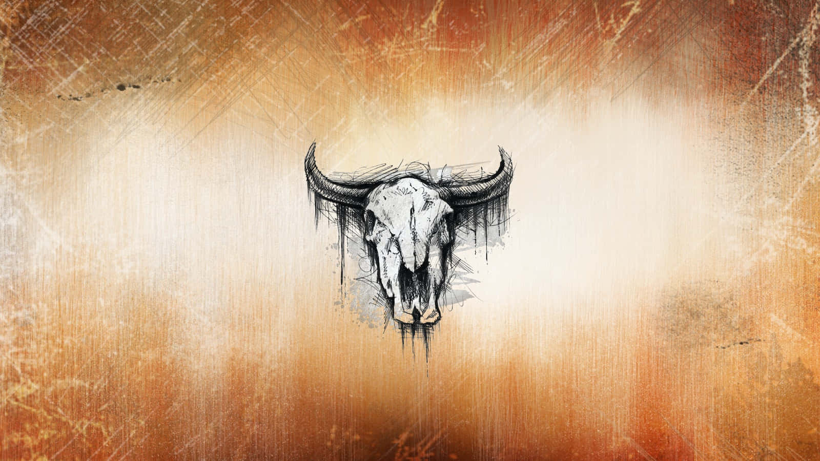 Bull Skull Sketch On Light Brown Background