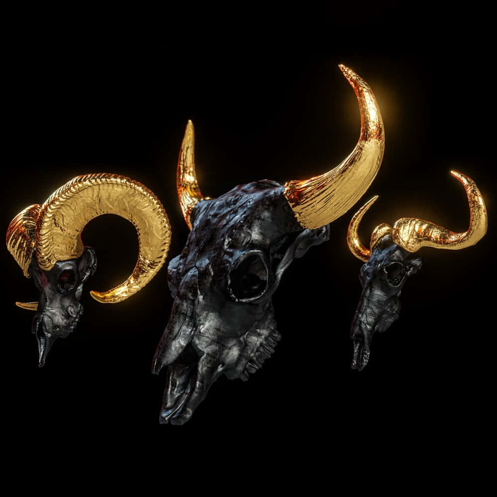 Bull Skull With Golden Horns Background