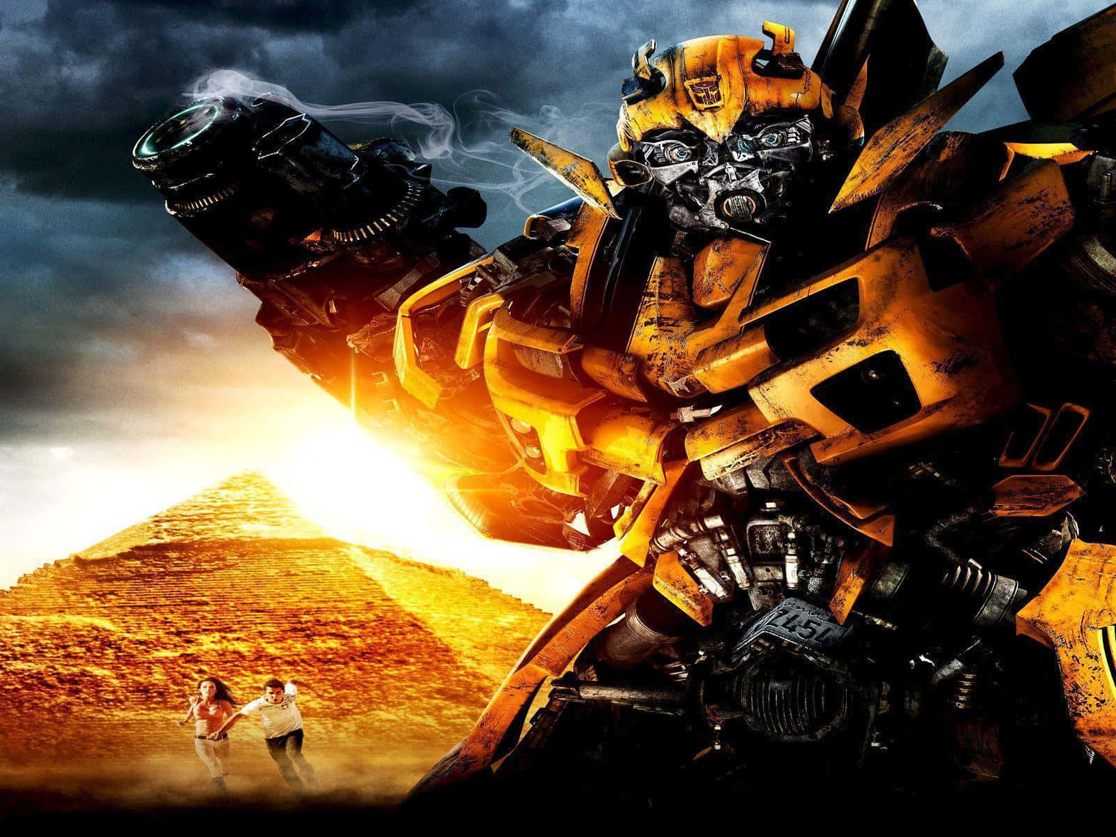 Bumblebee Stares Down The Decepticons - Ready For Action Background