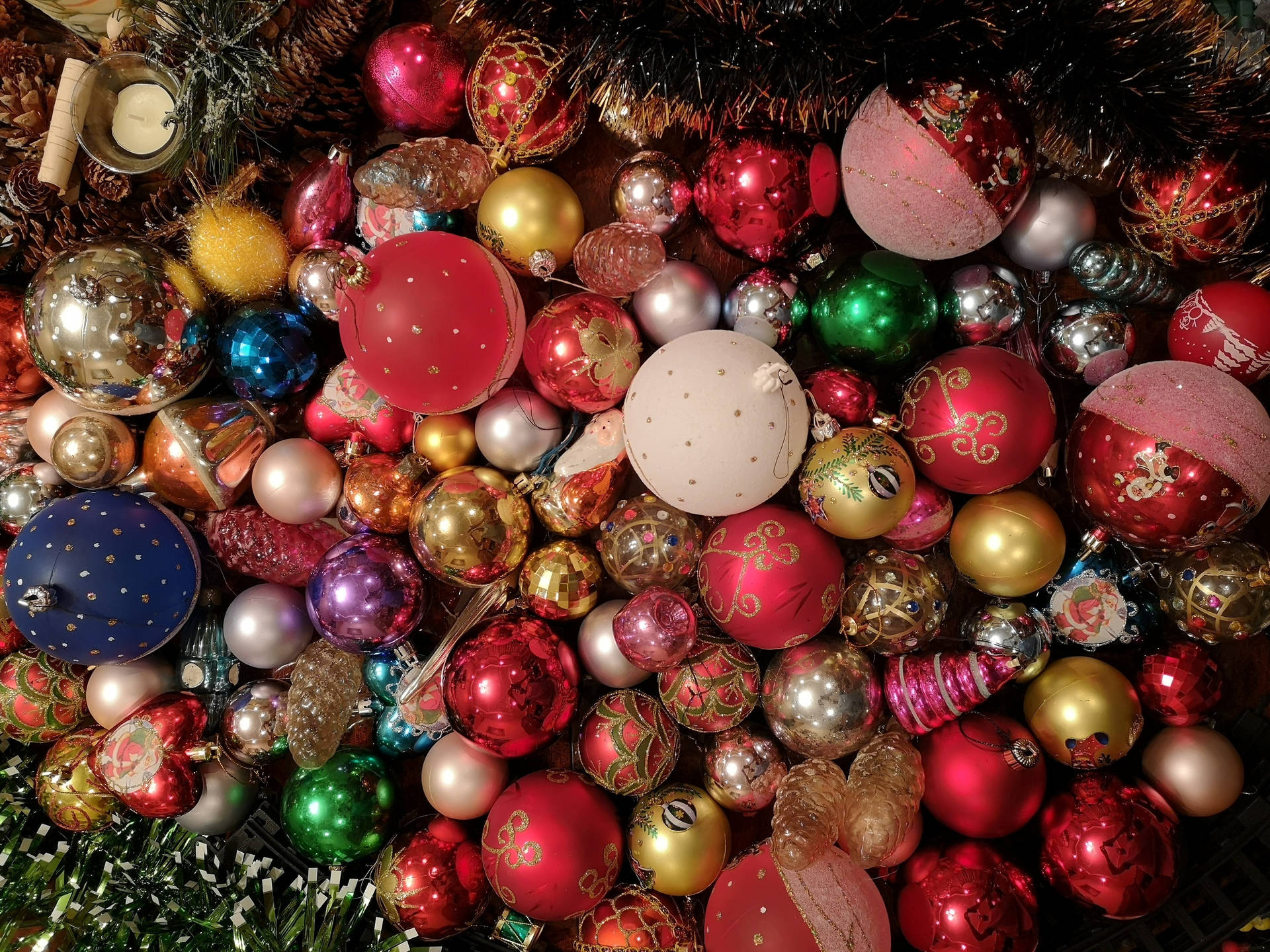 Bunch Of Colorful Christmas Balls Background