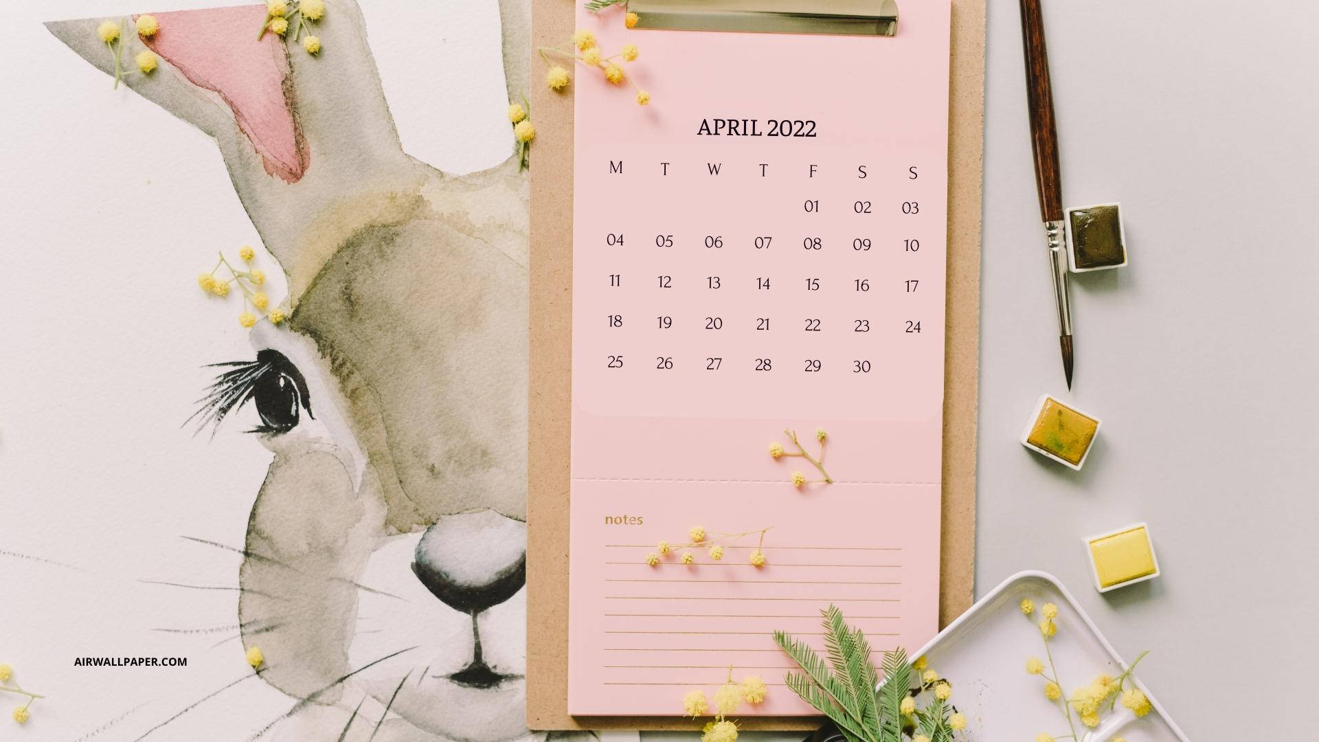 Bunny Art Clipboard April 2022 Calendar Background