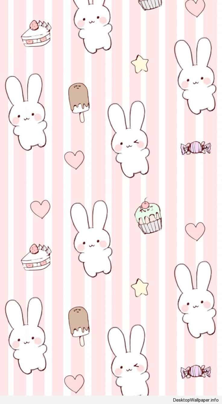 Bunny Sweets Collage On Kawaii Pink Background Background