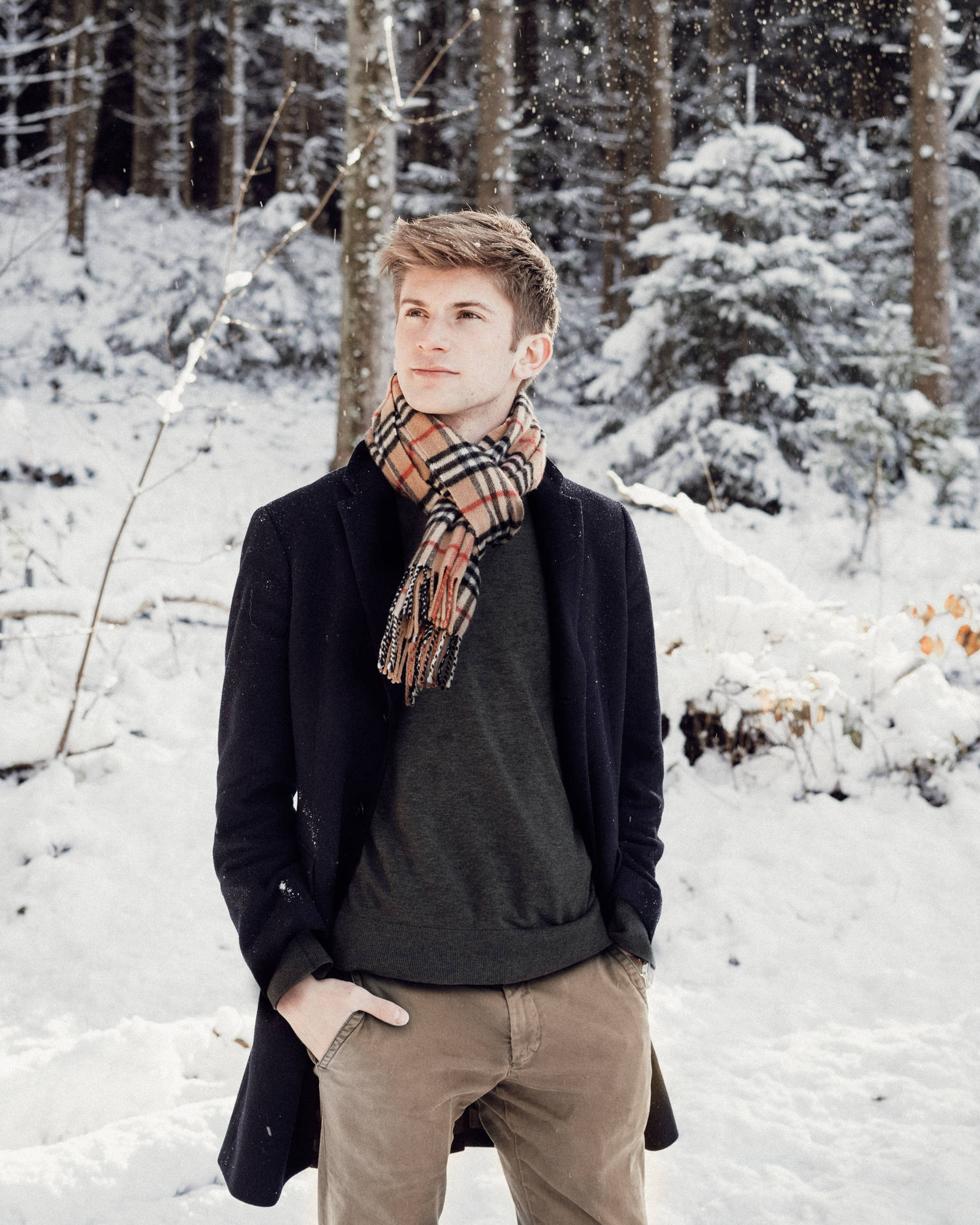 Burberry Outfit In Snow Background