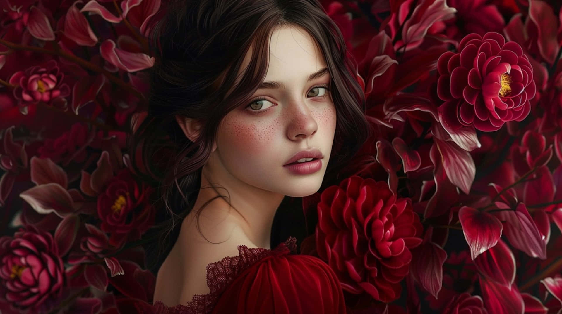 Burgundy Beauty Among Flowers Background