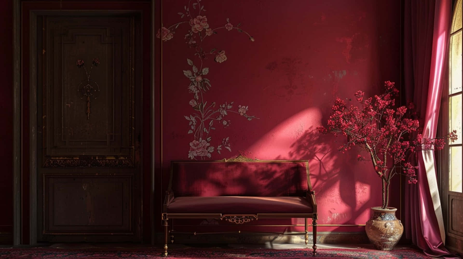 Burgundy Elegance Vintage Room Interior Background