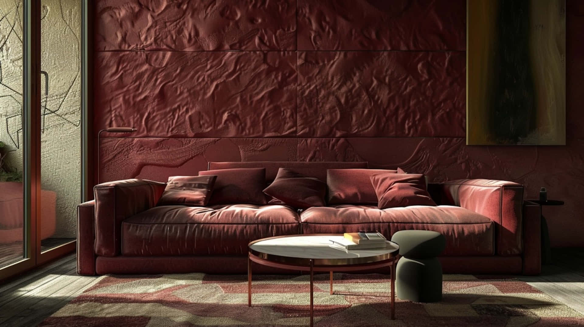 Burgundy Modern Living Room Interior Background
