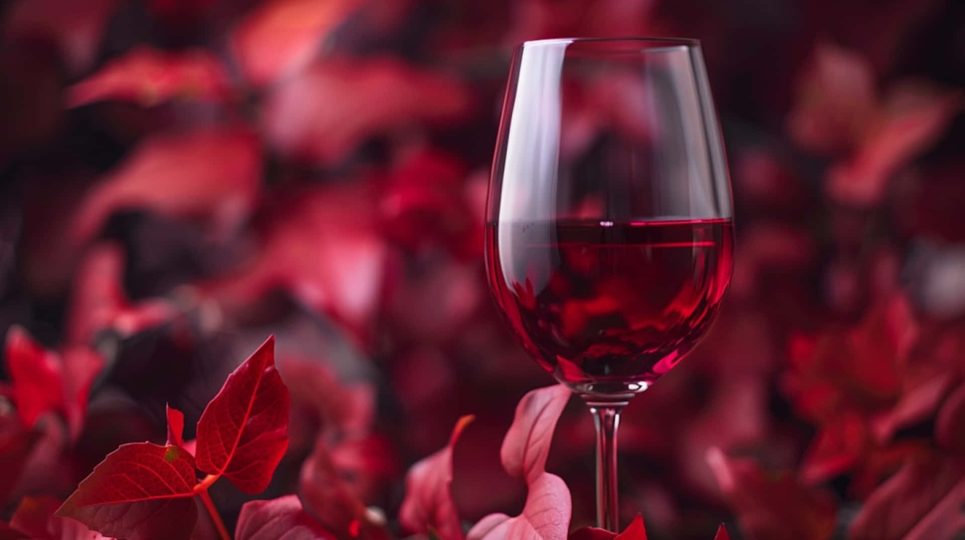 Burgundy Wine Glass Among Red Leaves