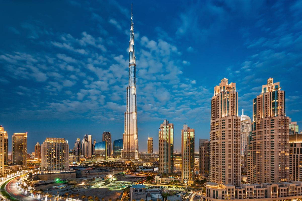 Burj Khalifa In The Uae At Night Background