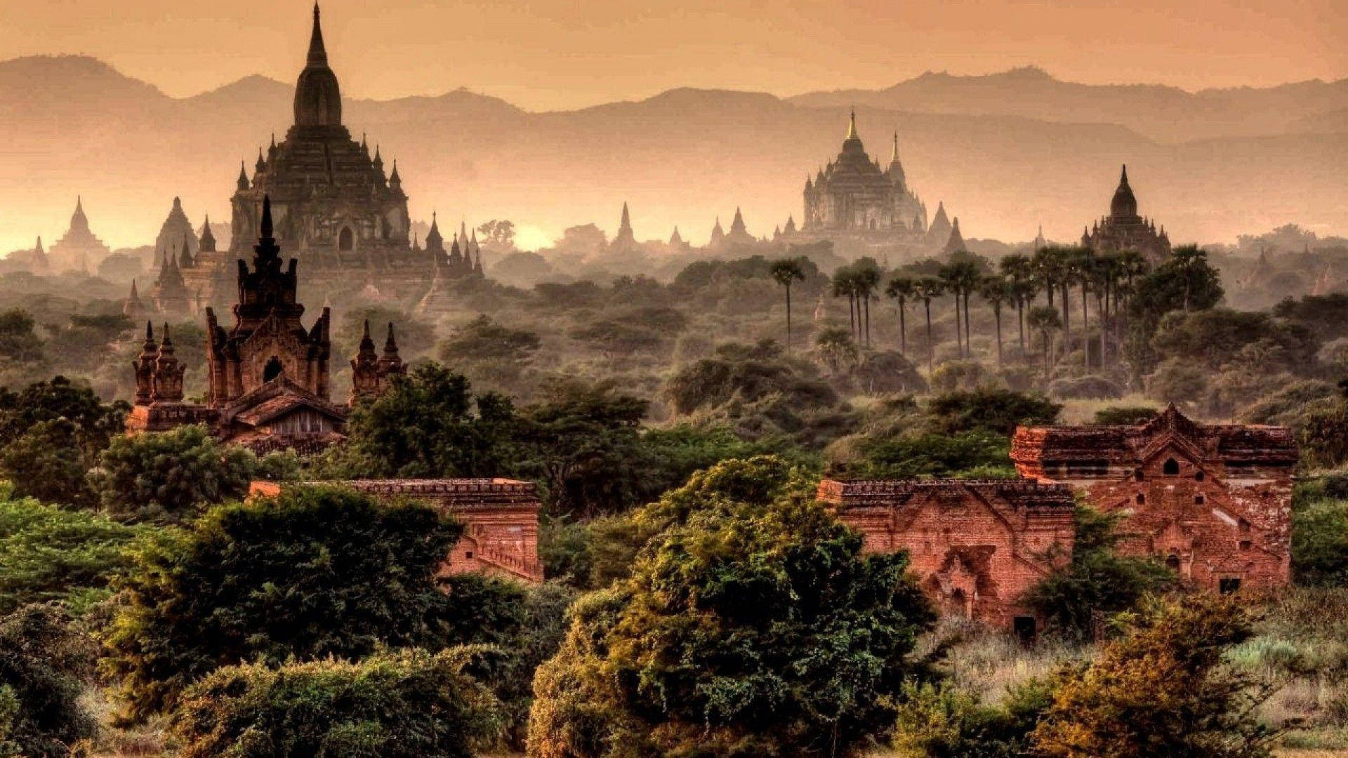 Burma Aesthetic Stone Pagodas Background