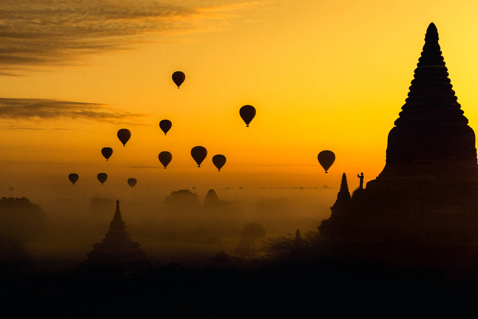 Burma Balloons Orange Sunset Background