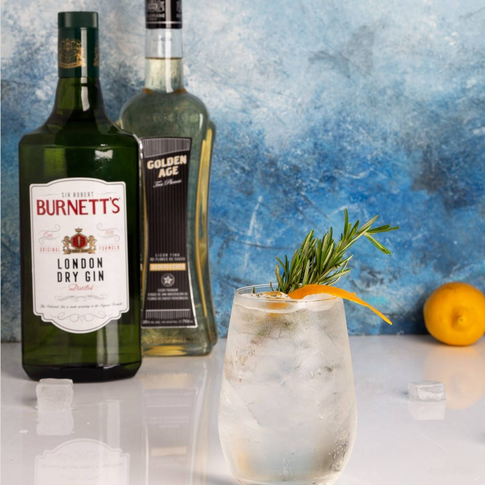 Burnett's London Dry Gin Meets Golden Age Scotch Whiskey Background