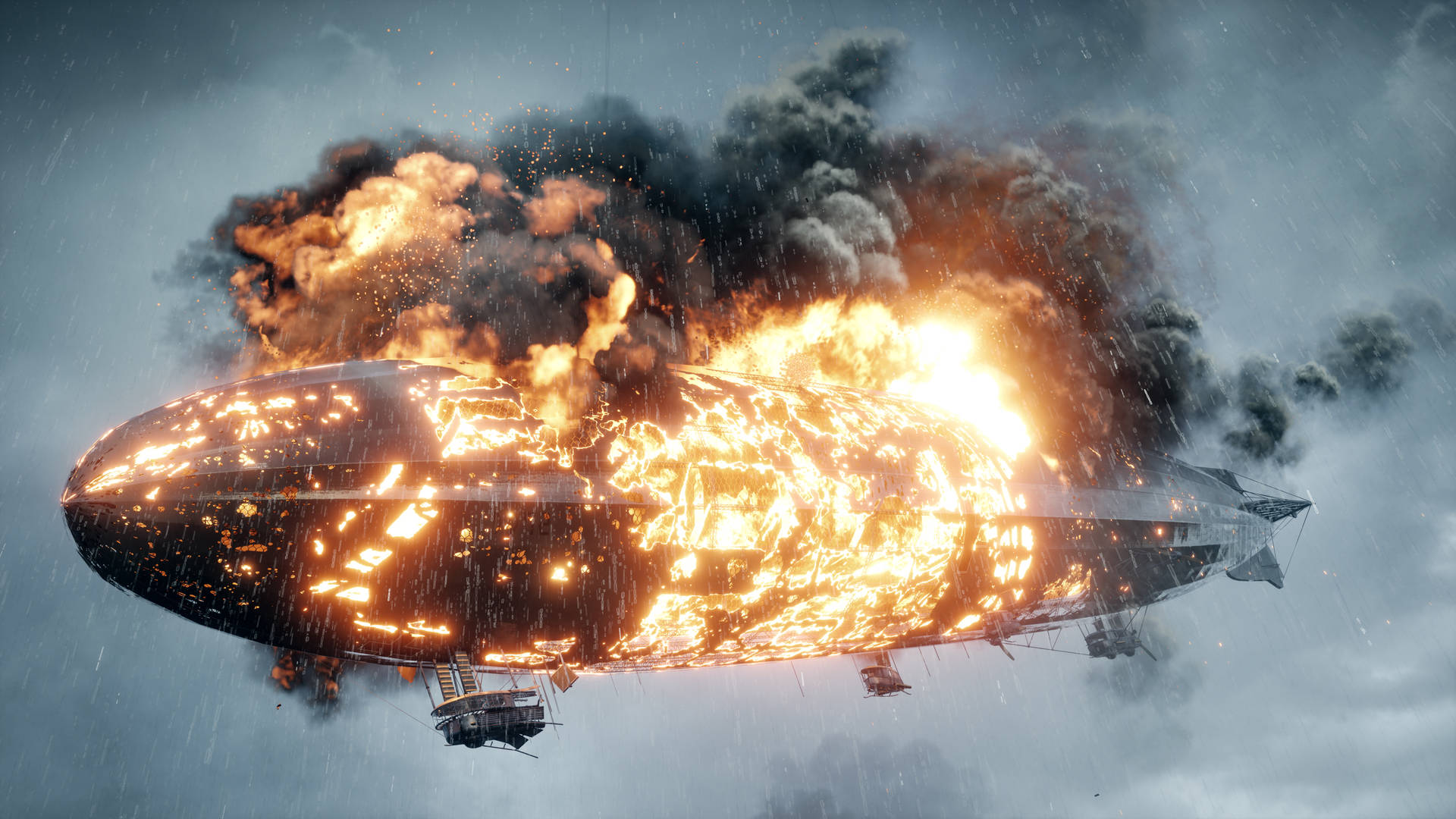 Burning Aircraft In Battlefield Game Background