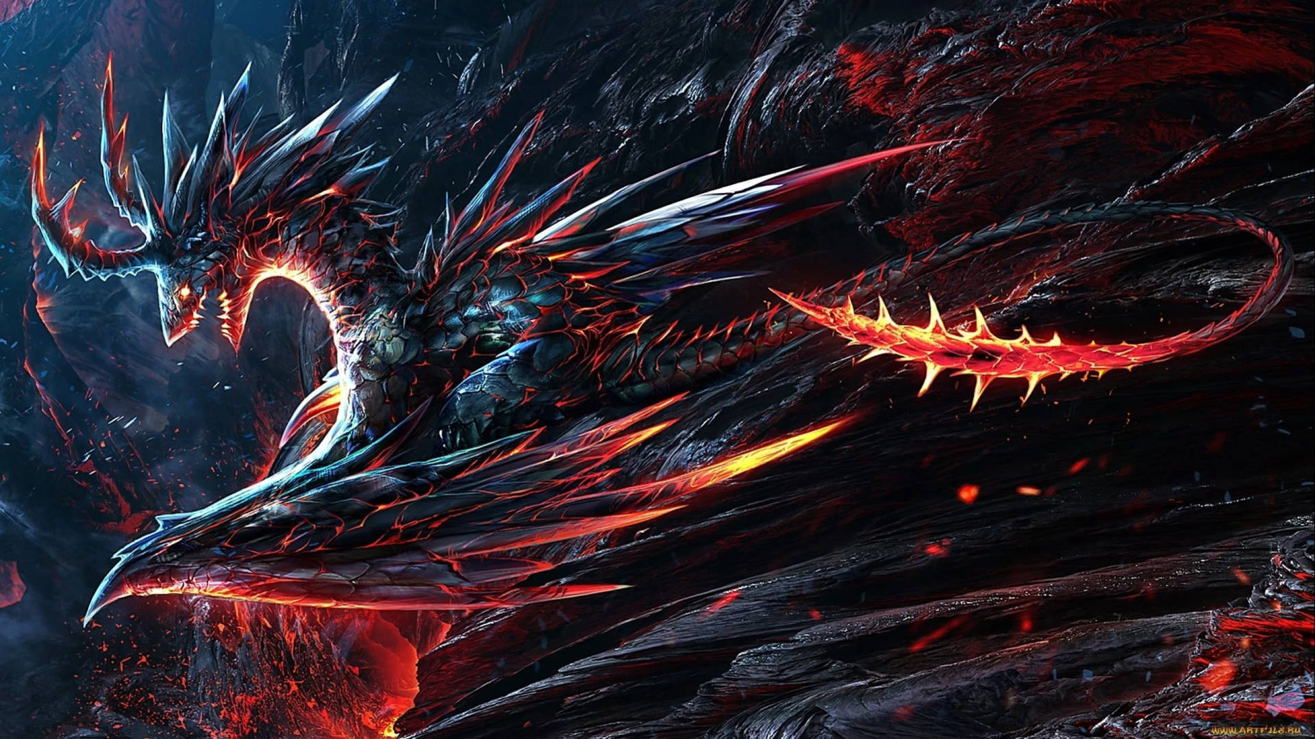 Burning Black Red Dragon Background