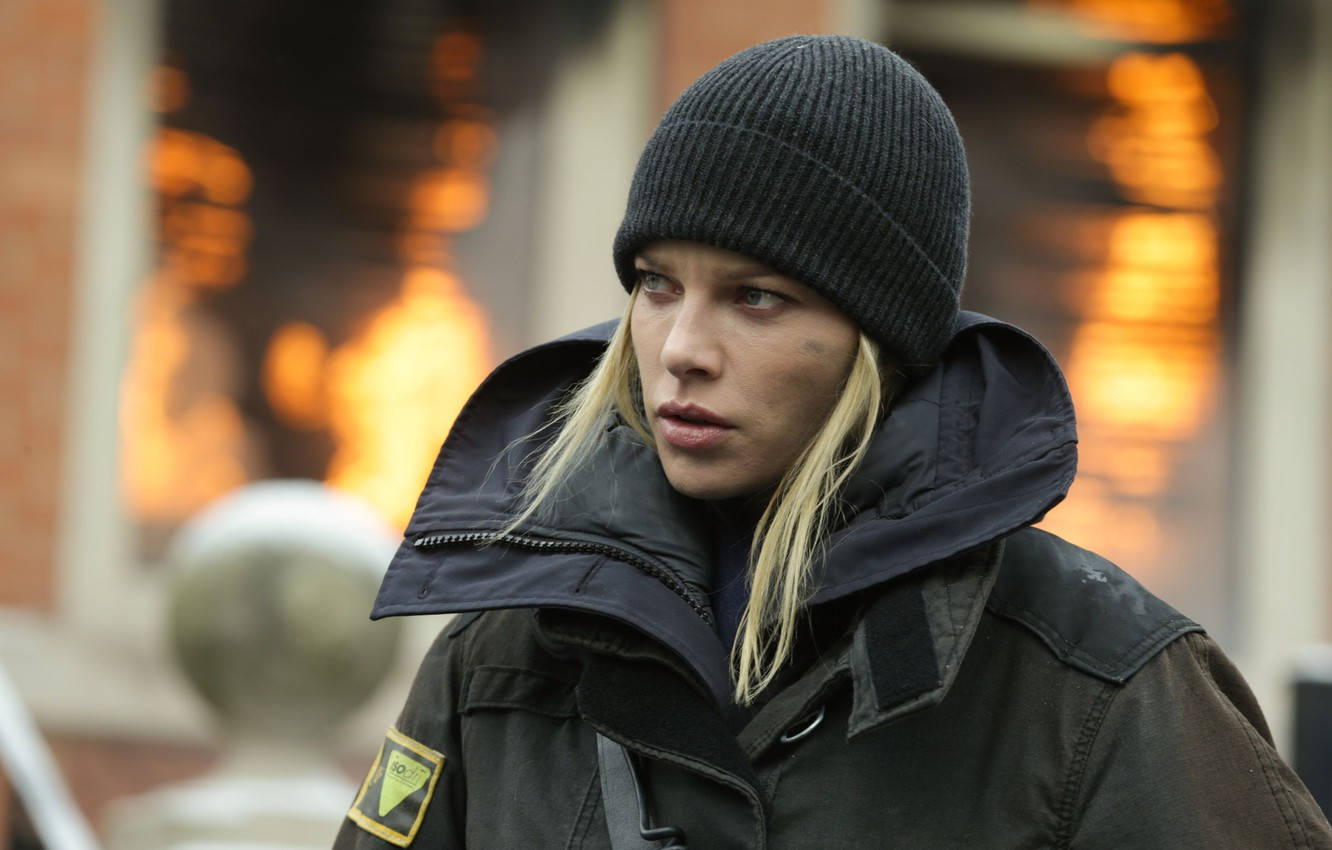 Burning Building Behind Lauren German Background