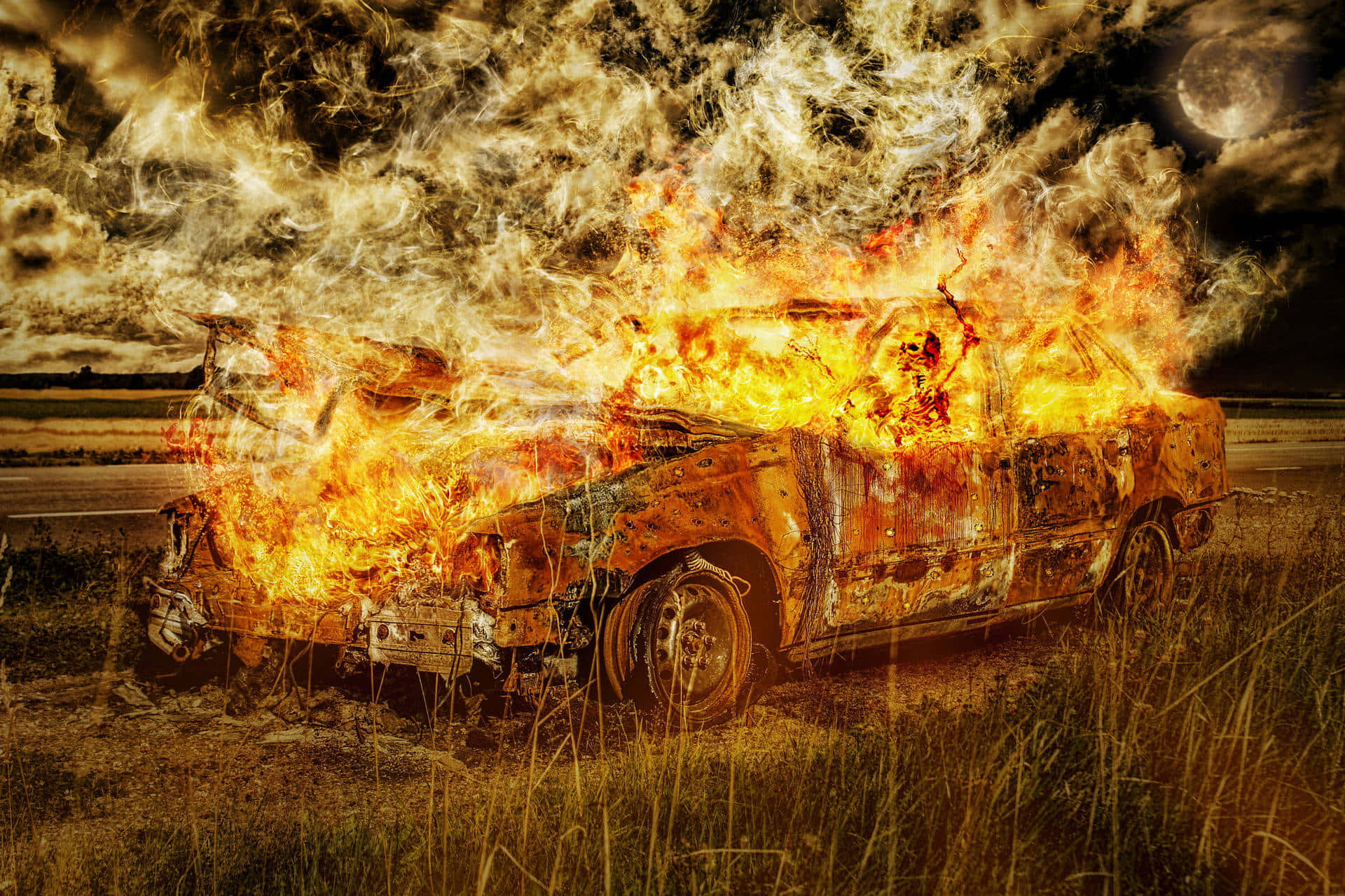 Burning Fire Car Background