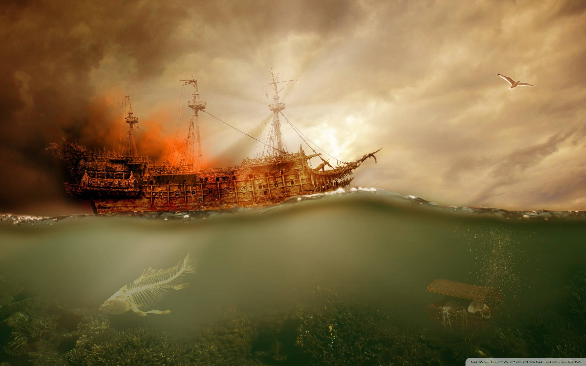 Burning Ghost Ship Background