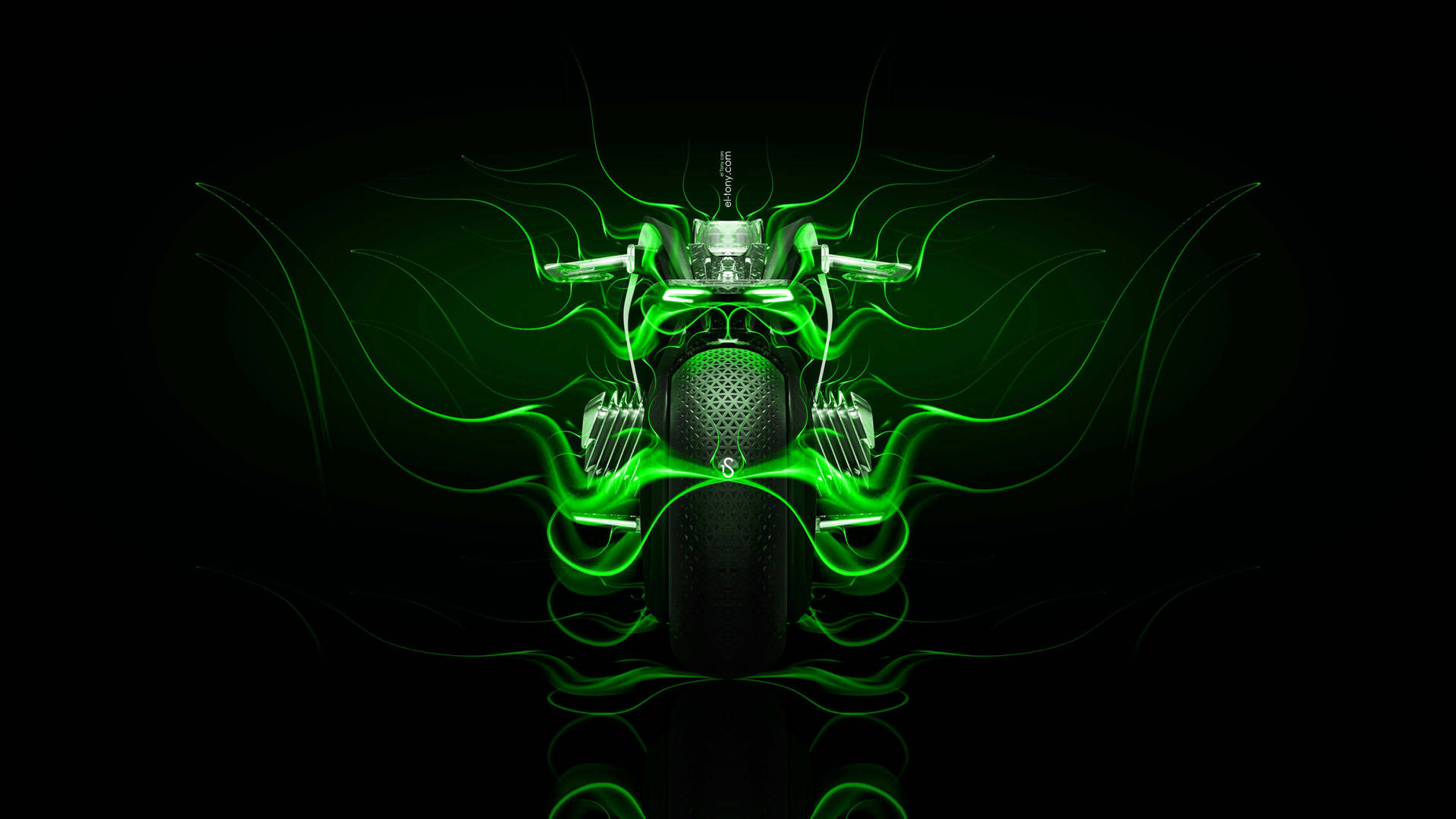 Burning Green Fire Motorcycle Background