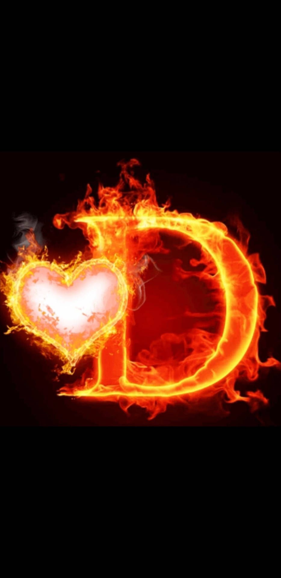 Burning Heart With Letter D Background