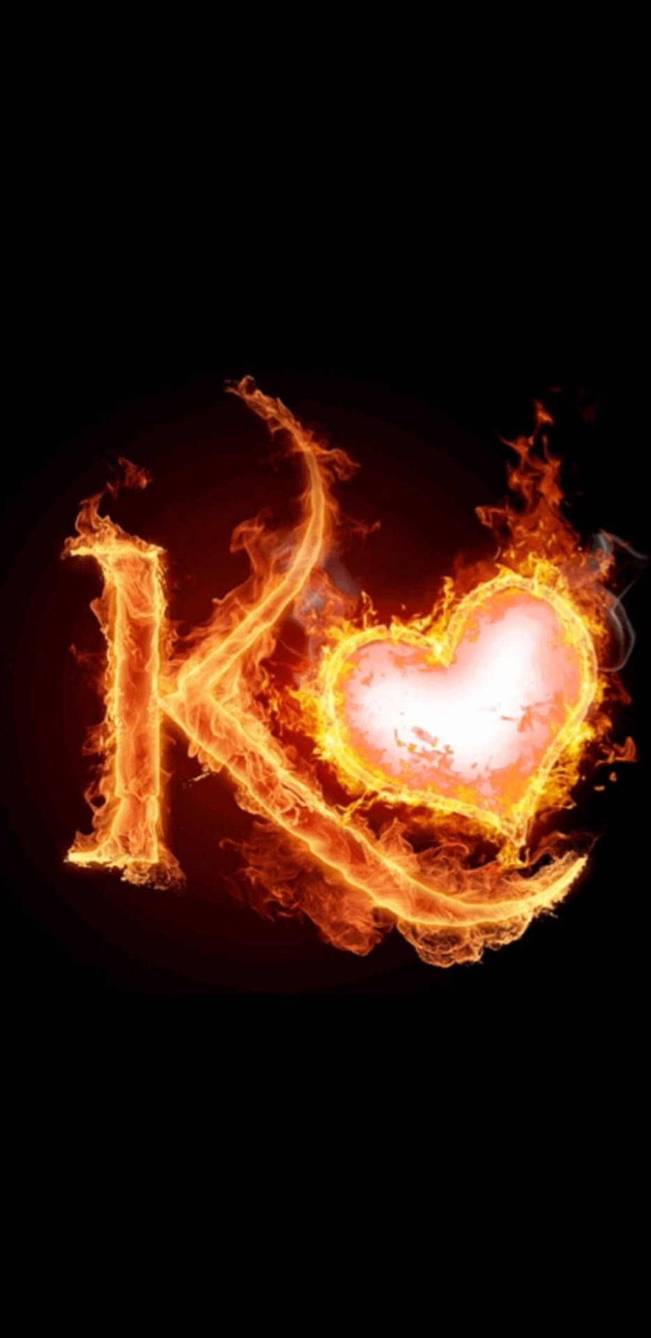 Burning K Alphabet With Heart Background