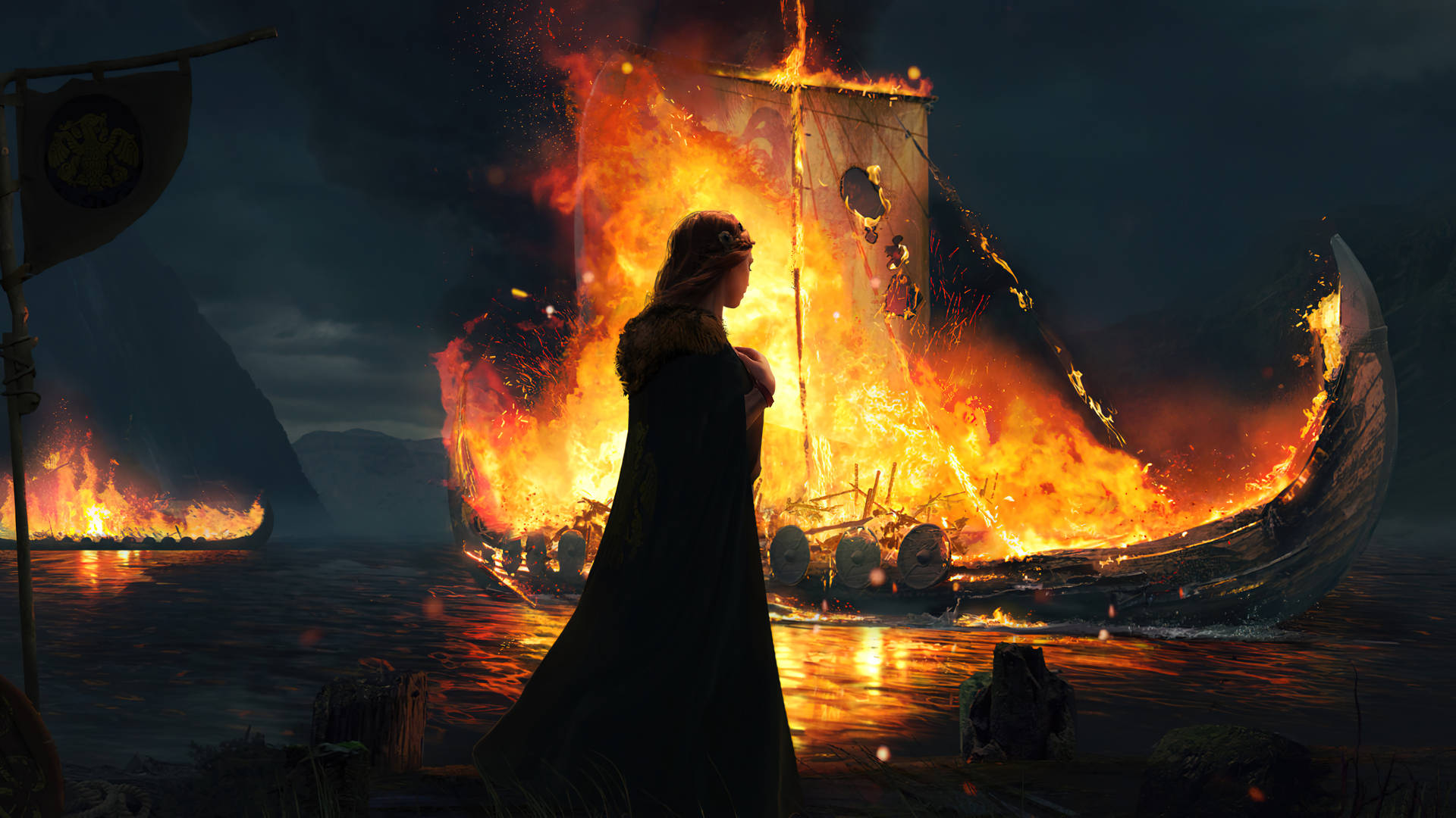 Burning Viking Ships Background