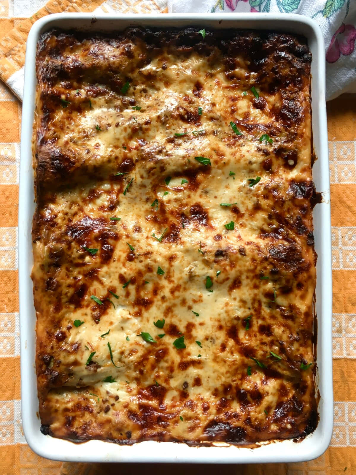 Burnt Flat Lay Lasagna Alla Bolognese Background