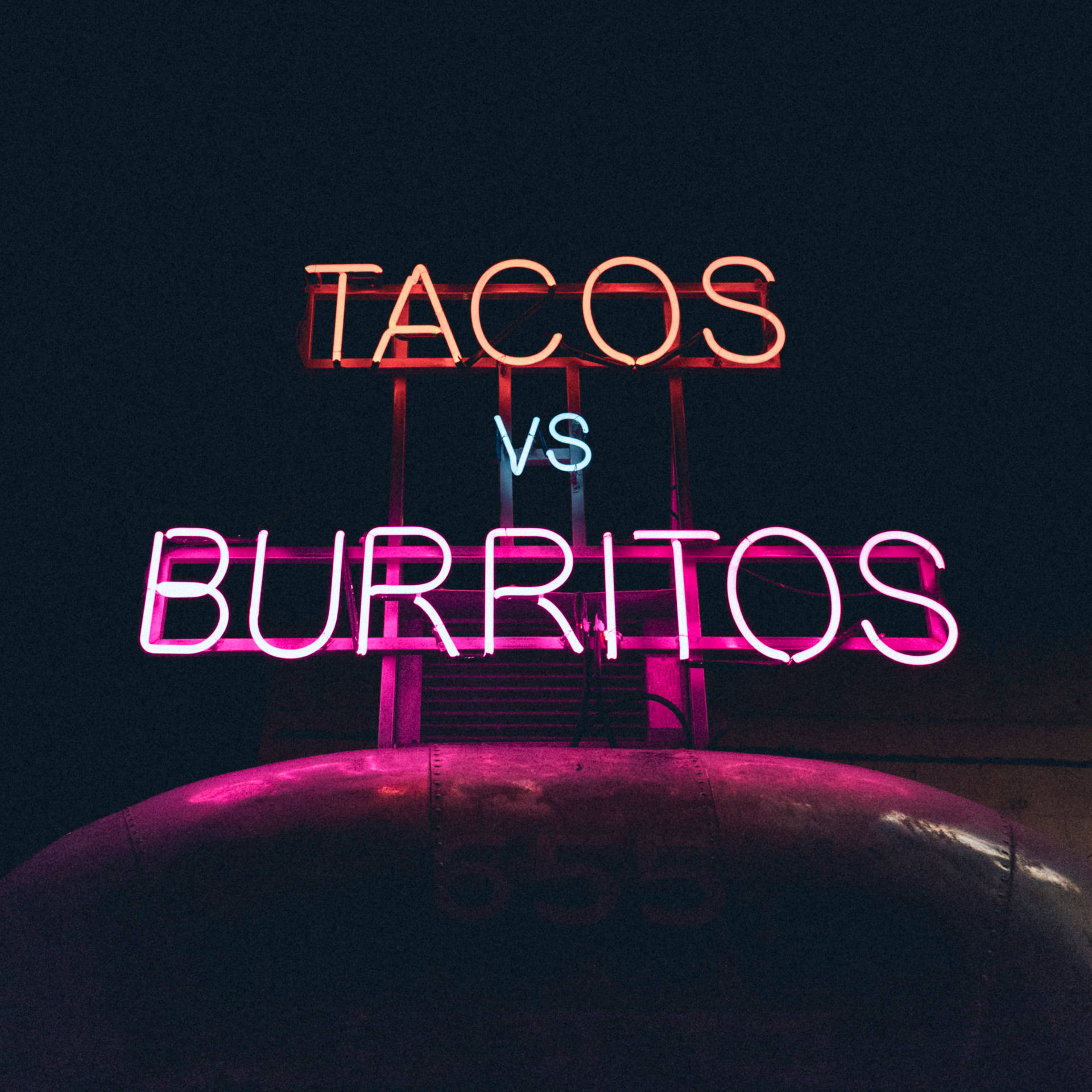 Burritos Vs. Tacos Neon Lights Background
