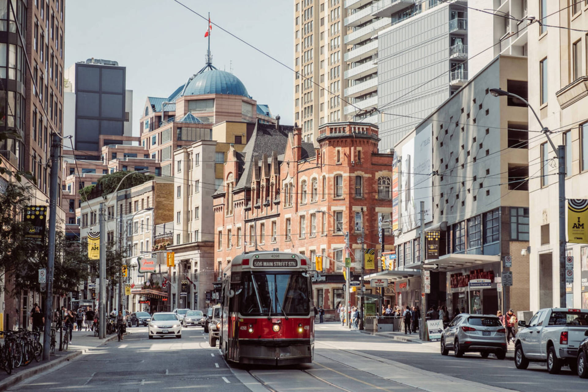 Bus In Downtown Toronto Canada Background