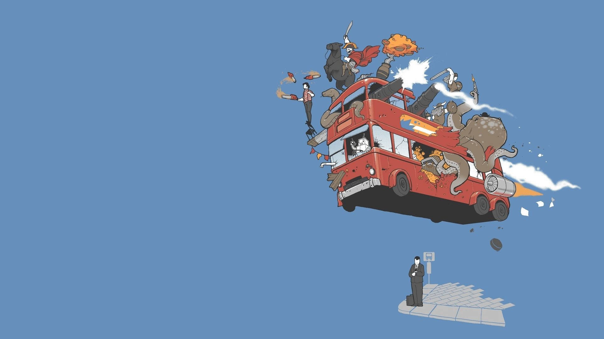Bus In Sky Animated Cartoon Background