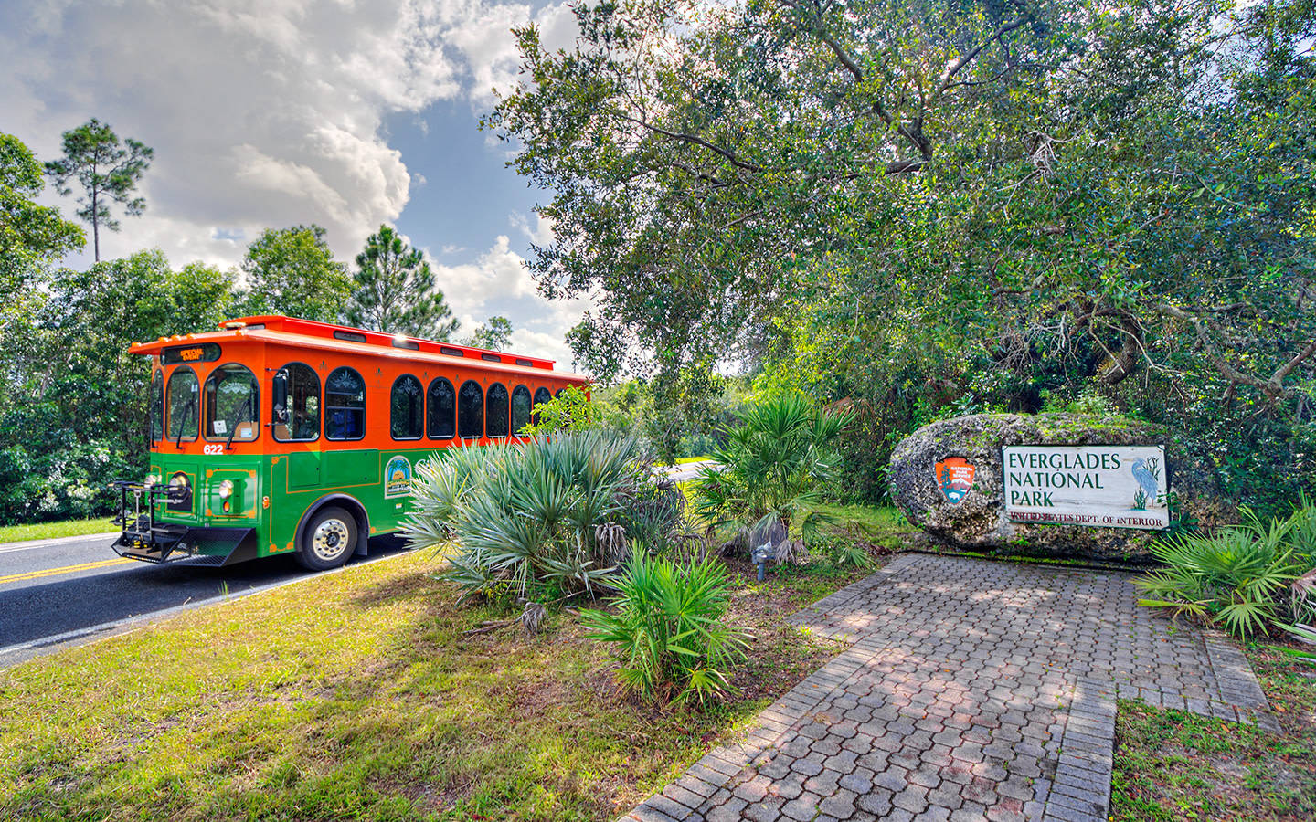 Bus Near Everglades National Park Entrance Background