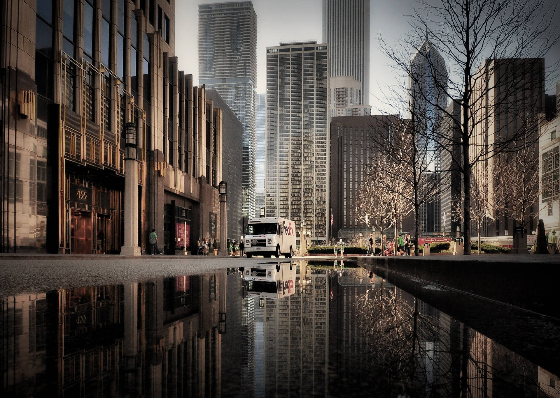 Bus On Street Of Chicago Background