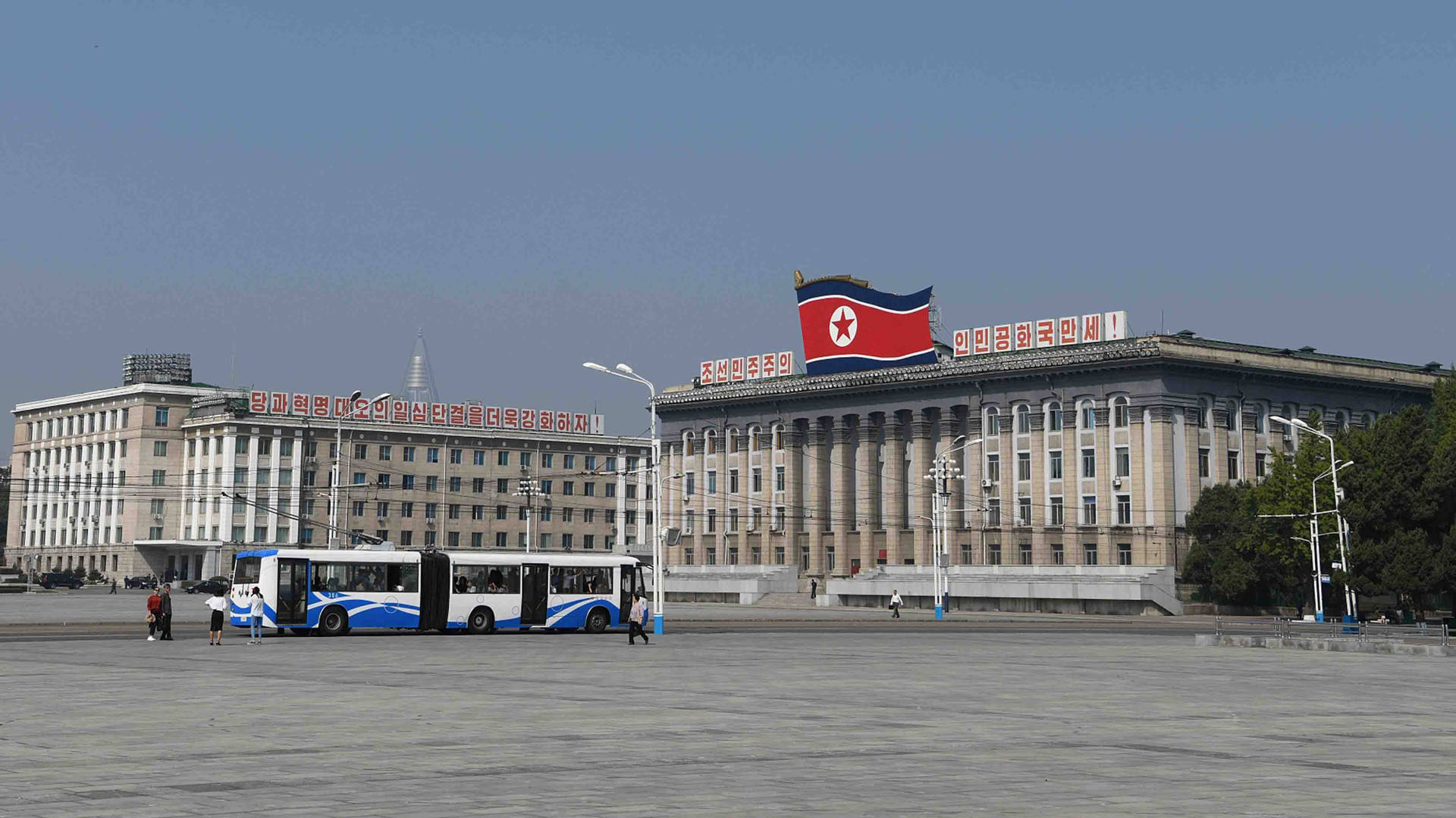 Buses In Kim Il Sung Square Pyongyang