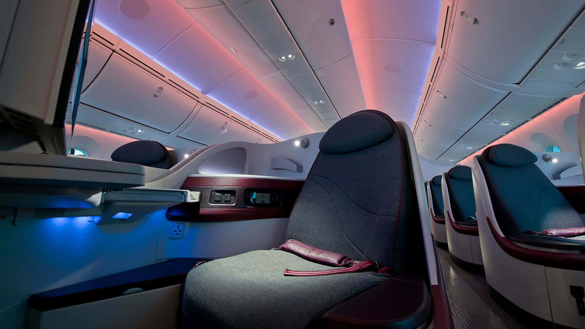 Business Class Seat Inside Airplane Qatar Airways Background