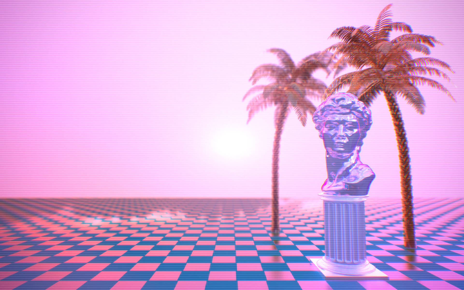 Bust Surrounded By Trees Vaporwave Desktop Background
