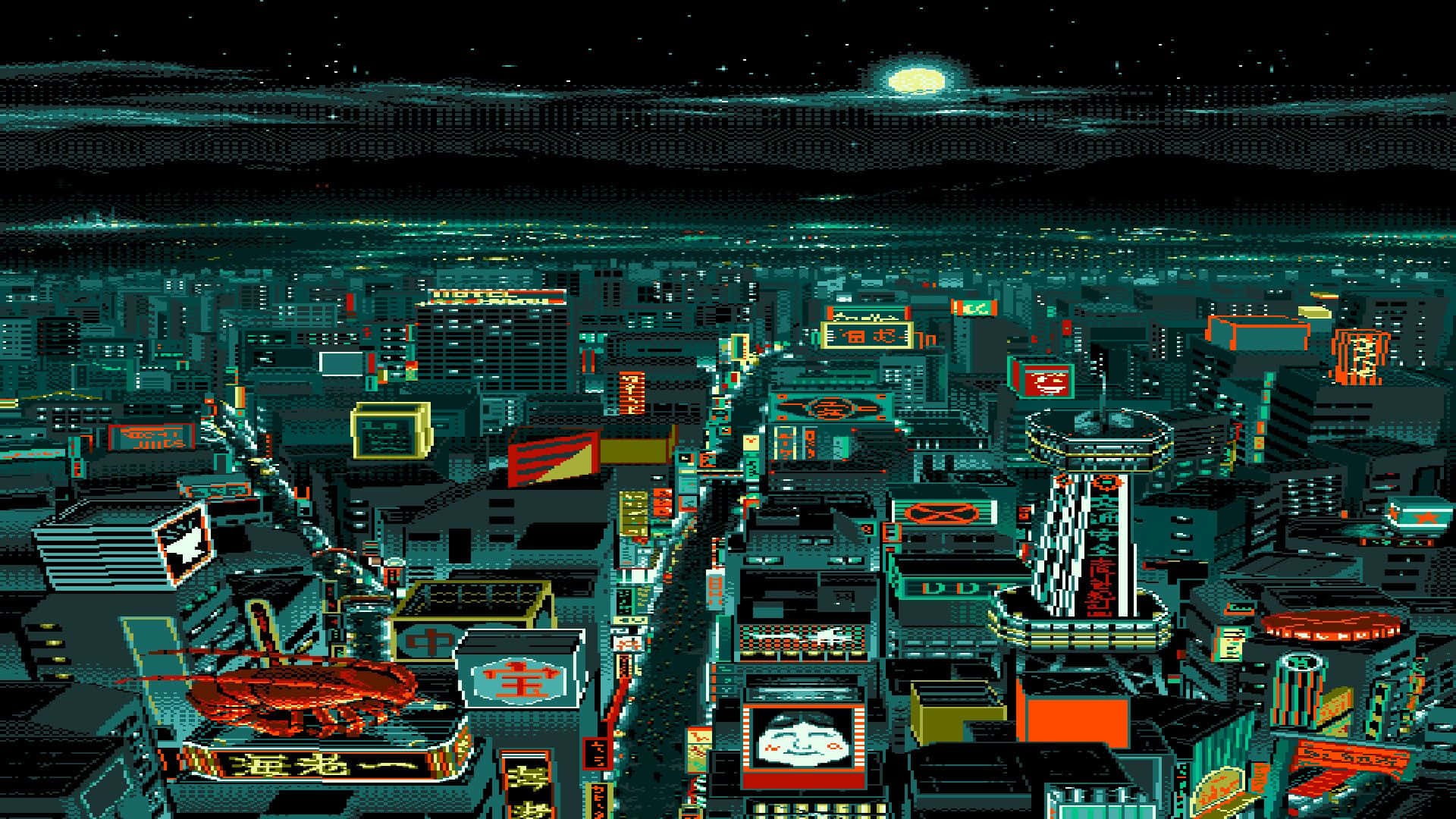 Bustling City Pixel Art Background