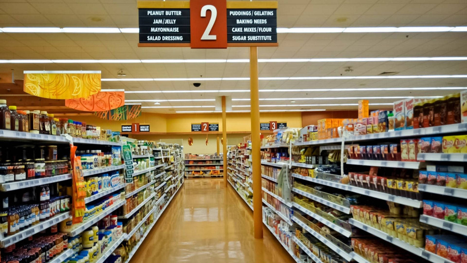 Bustling Grocery Store Aisle Background