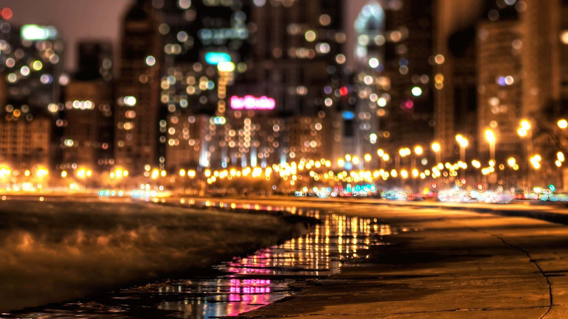 Busy City Lights Blurry Background