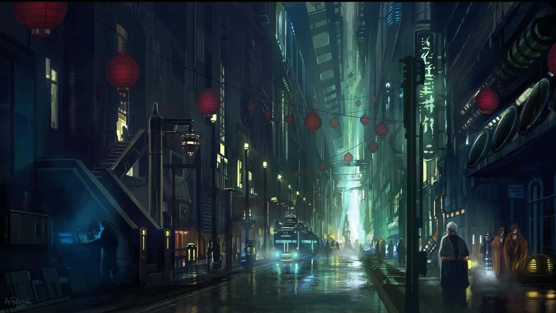 Busy Cyberpunk Street Night Anime