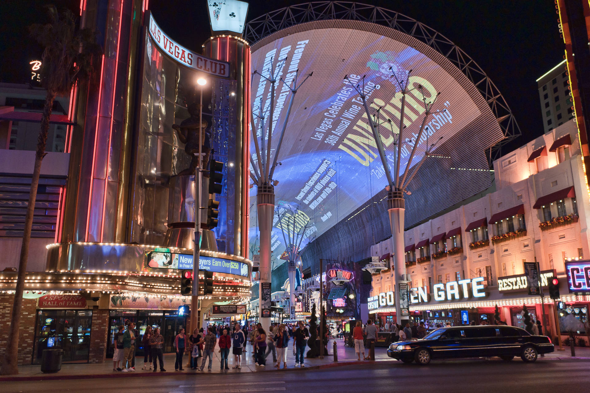 Busy Fremont Street At Night