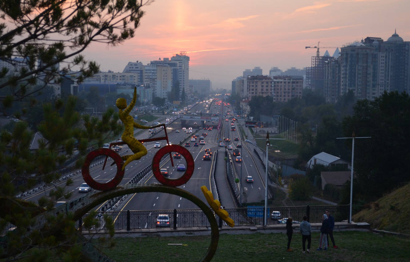 Busy Road In Almaty Kazakhstan Background