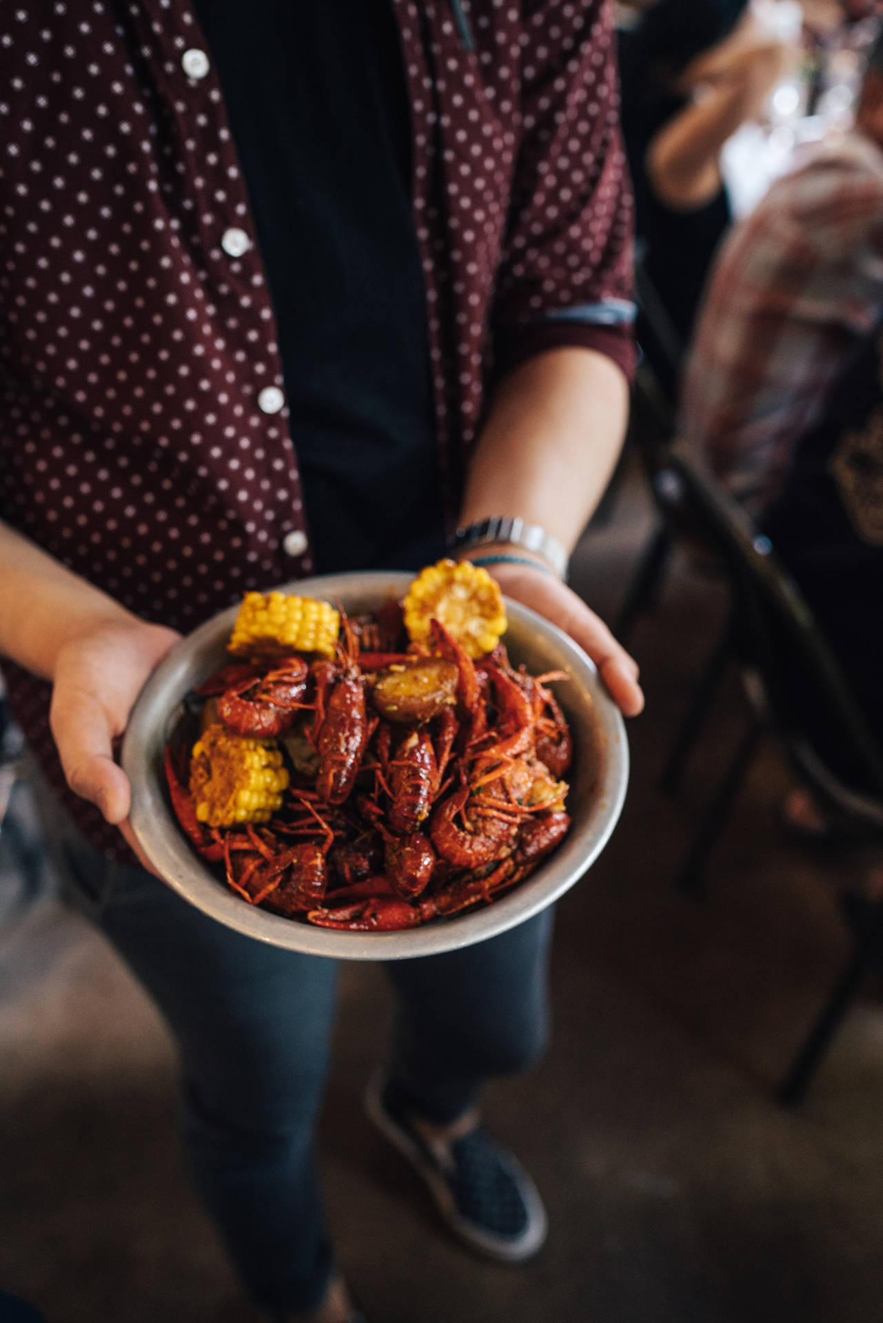 Buttered Crayfish With Sliced Corn Background